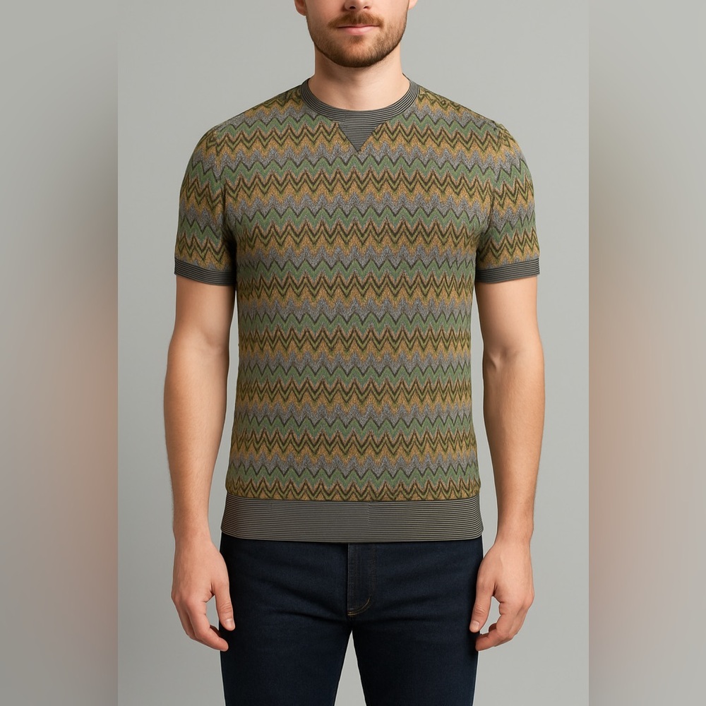 Mr. Turk Chevron Pattern Short Sleeve Shirt in green - xl